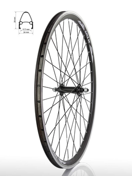 Front wheel 26" black cone rim, black aluminum hub with nuts, black spokes