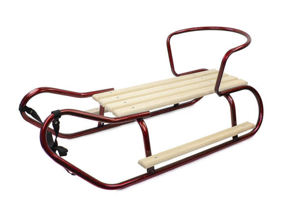 Kids Snow Metal Sledge Sonia Red Footrest Wooden Seat Pulling Rope