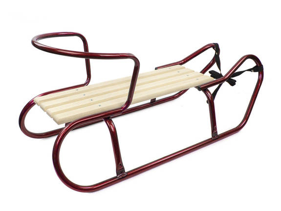 Metal Sledge Sonia Backrest Wooden Seat Pulling Rope Red