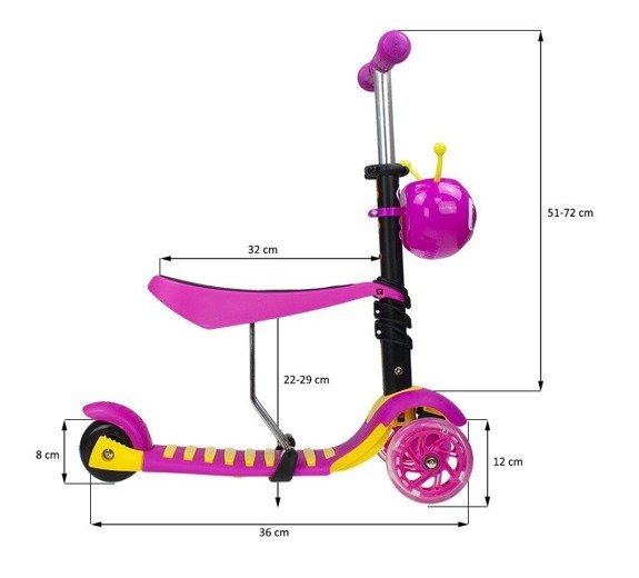 Push Scooter Vivo 3in1 MG0023C Pink Children Scooter