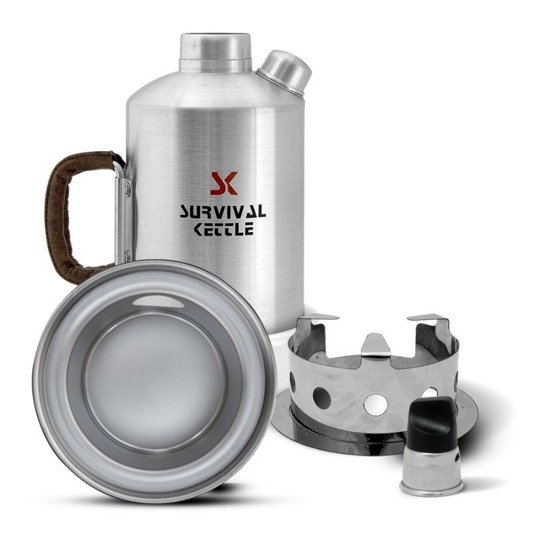 Survival Kettle 1.2 L Silver Camping Kettle Carry Bag Leather Handle