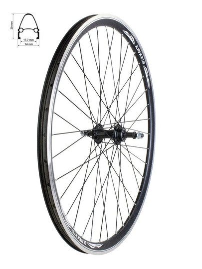 Rear wheel 27.5" black tapered rim, black aluminum hub, nut sealed bearings, black spokes