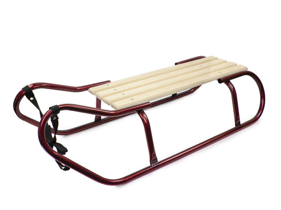 Metal Sledge Sonia Backrest Wooden Seat Pulling Rope Red