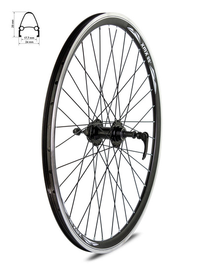 Rear wheel 26" hub XMX-A208QR sealed bearings for disc brake for freewheel screw-on cone rim, black spokes