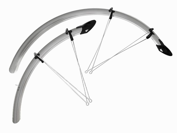 Fahrradschutzbleche Orion 28" x 53 mm, silberner Komplet mit Spritzschutz