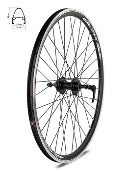 Rear wheel 27.5", A208QR hub, sealed bearings, for disc brake, screw-on freewheel, conical rim, black spokes